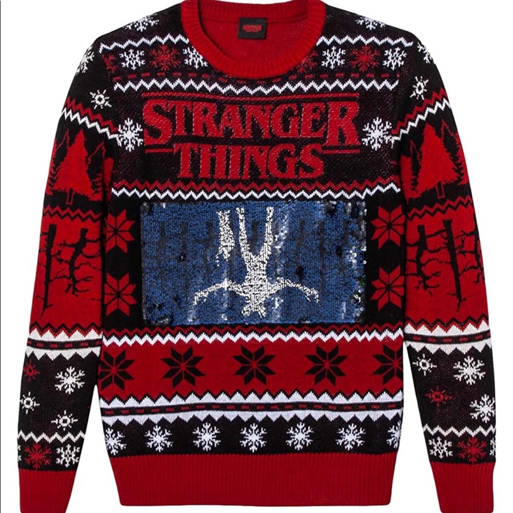NWT Stranger Things Ugly Christmas Reversible Unisex Sweater Size Large
